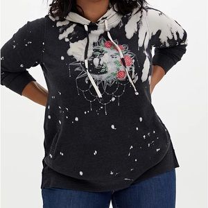 Torrid Size 2 (2X) Black Bleach Dye Moon Graphic Side Zip Hoodie